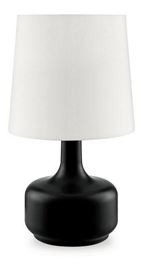 Bulb-Base Table Lamp — Black with White Shade