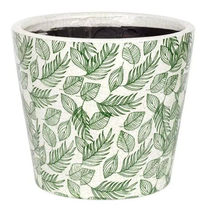 Ceramic Planter — White Leaf Print