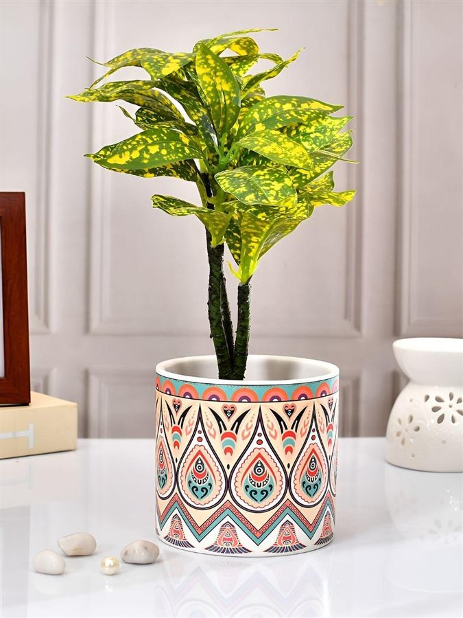 Decorative Planter Pot — Boho Pattern (with Plant)